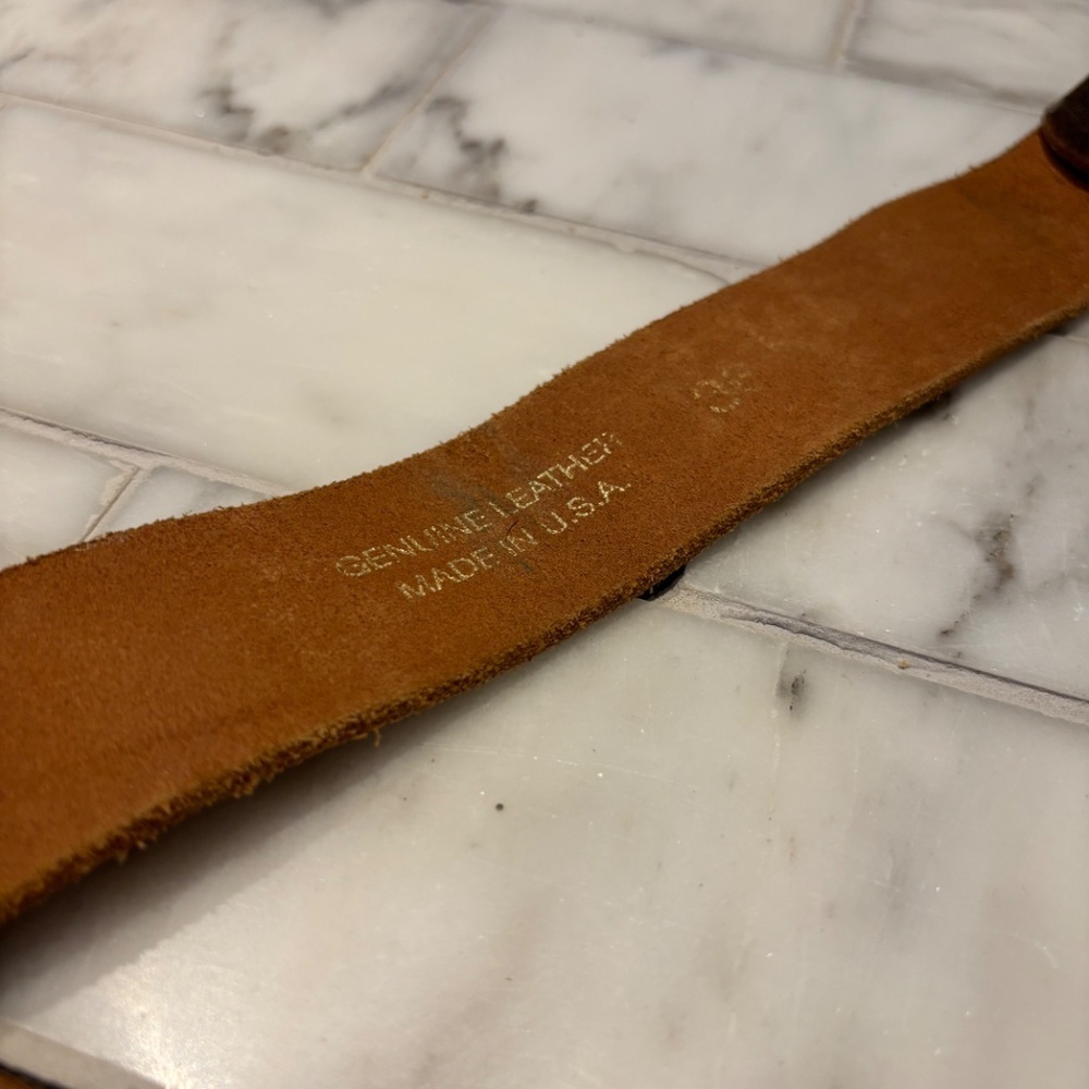 Vintage Western Genuine Leather Belt w/ Ornate Amethyst Cross Buckle - Picture 4 of 5